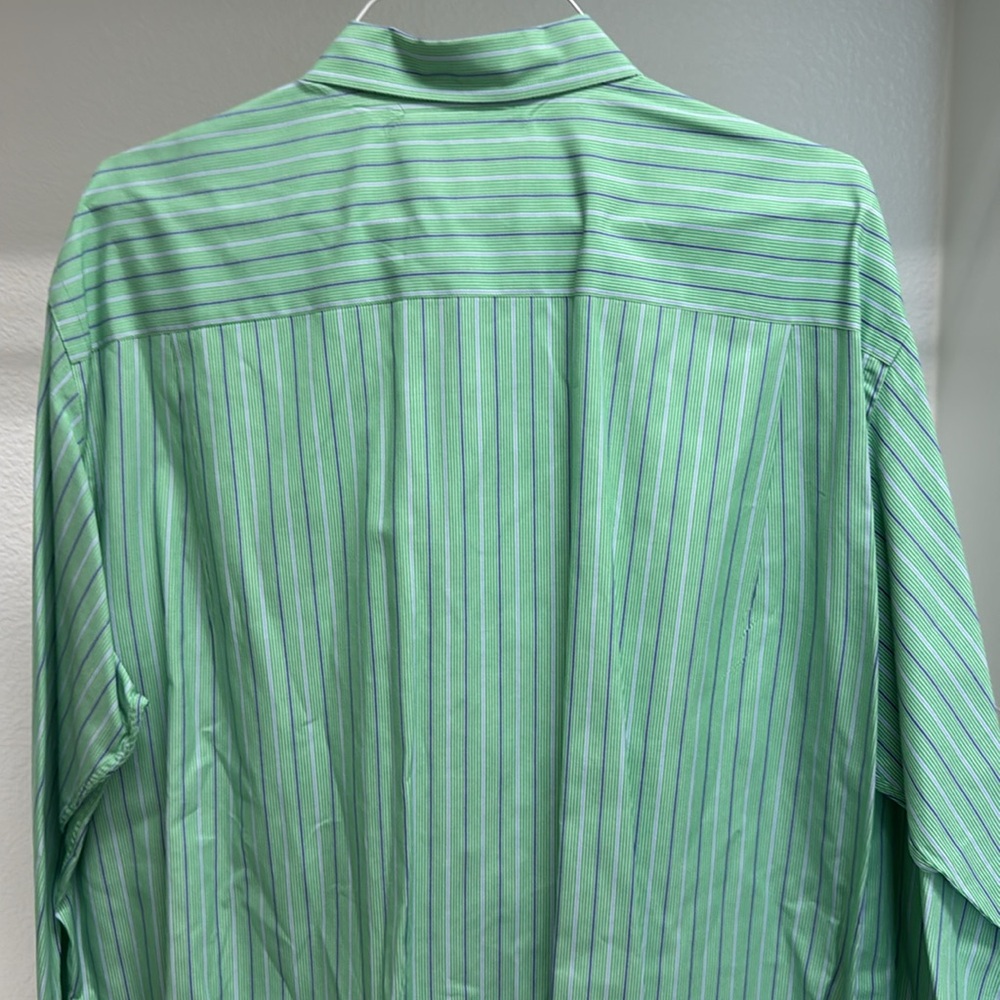 Austin Reed Men’s XL Button Down Long Sleeve Green Blue Stripe 100% Cotton Shirt - Picture 13 of 16